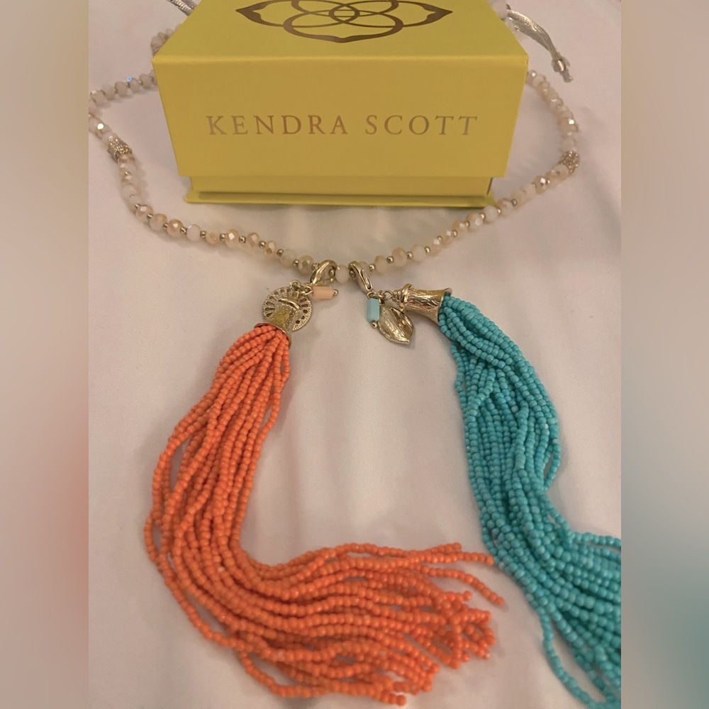 Kendra Scott Coral/Turquoise beaded necklace, tassels are detachable